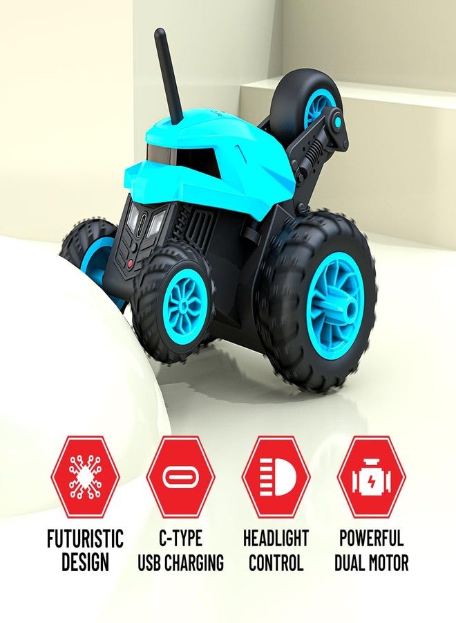 Mirana Warrior 360 Rotating Stunt RC Car | High Speed Remote Control Vehicle | USB Type-C Rechargeable Toy for Kids for Boys and Girls | Made in India (Sky Blue) - Image 3